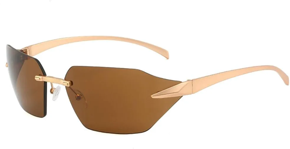 

Солнцезащитные очки без оправы 2027 года для женщин, стильные черные солнцезащитные очки, очки-козырьки для мужчин в металлической оправе MTZJH, Gold Tea