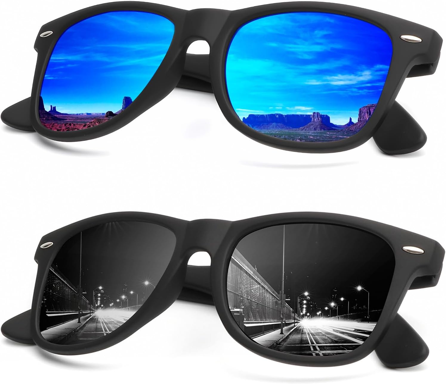 

Солнцезащитные очки KALIYADI для мужчин, поляризованные, унисекс, полуободковая оправа, ретро-стиль, для вождения, с защитой от УФ-излучения, B06-(2 Pack) Matte Black/Green Blue