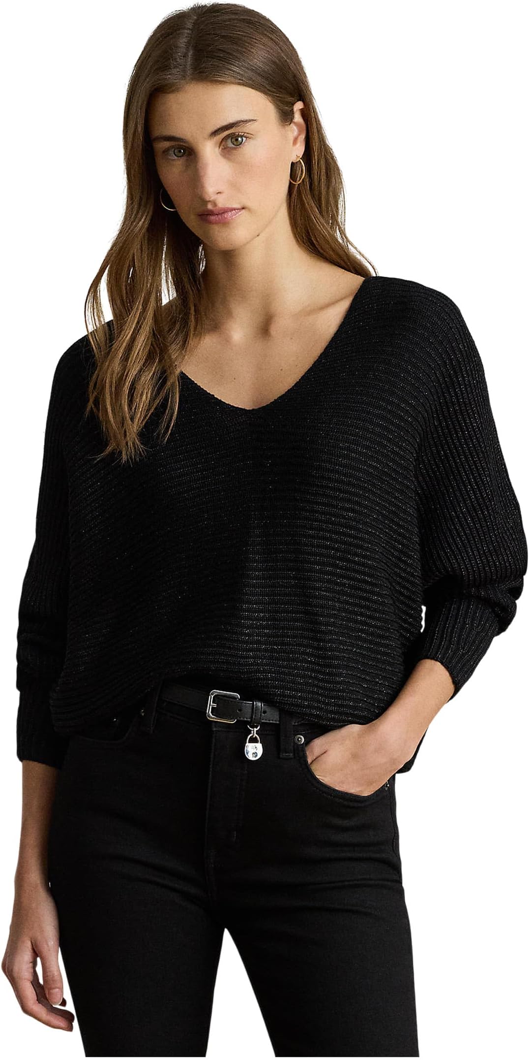 

Свитер Lauren Ralph Lauren Women's Metallic Rib-Knit Dolman-Sleeve Sweater, Black Metallic