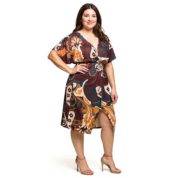

Платье миди с короткими рукавами и узлом спереди Plus size 24Seven Comfort Apparel