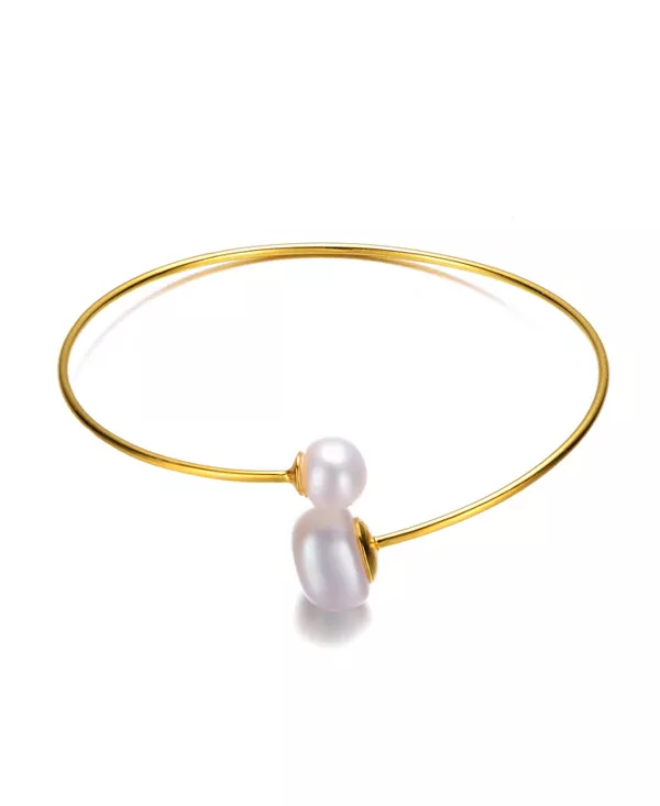 

Элегантный браслет из стерлингового серебра 14 карат с покрытием из желтого золота и белым пресноводным жемчугом Genevive, gold