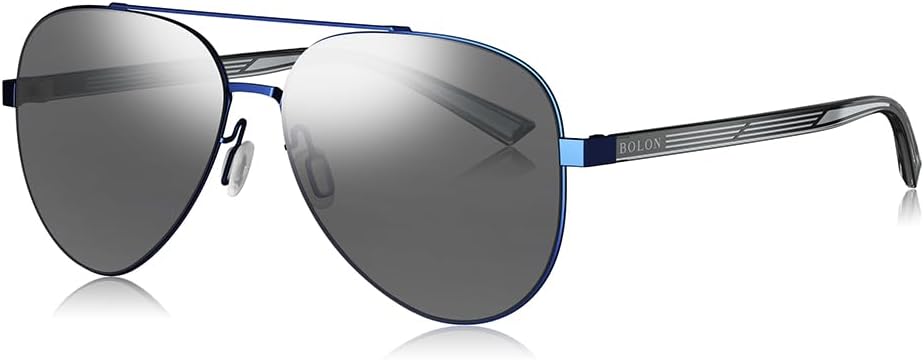 

Легкие металлические классические солнцезащитные очки-авиаторы BOLON с поляризованными линзами для мужчин и женщин, диаметр линз 59 мм, эксклюзивный бренд очков EssilorLuxottica, Blue/Mirror Polarized Bl8030