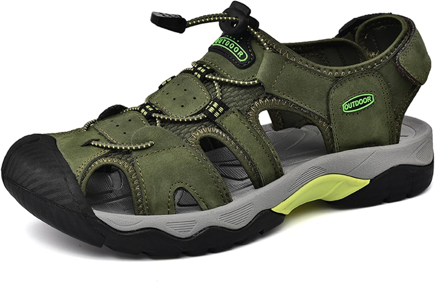 

Мужские кожаные сандалии для походов Мужские спортивные сандалии Открытые походные сандалии с закрытым носком Кожаные легкие спортивные сандалии для треккинга Повседневные сандалии Водонепроницаемые обувь Vtiao, зеленый