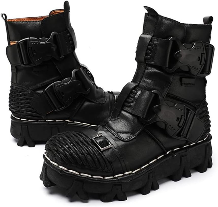 

Мужские кожаные ботинки в винтажном стиле, тактические военные походные ботинки на шнуровке, модные кожаные ботинки средней высоты Hfuhlk, черный