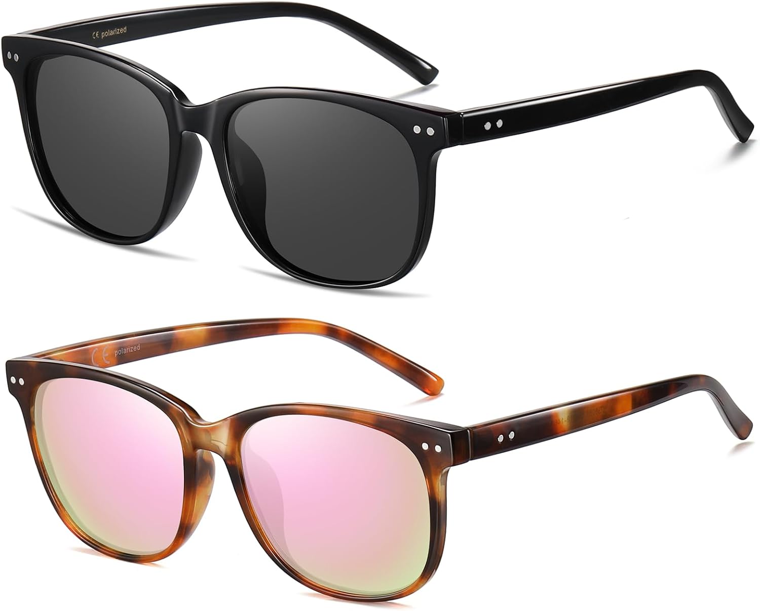 

Женские поляризованные солнцезащитные очки HAOLOTA, классические круглые солнцезащитные очки для вождения, рыбалки, легкие, с защитой от УФ-излучения UV400, Black/Grey + Dark Tortoise/Pink