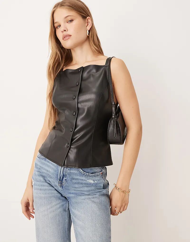 

Топ Gina Tricot из искусственной кожи на пуговицах черного цвета