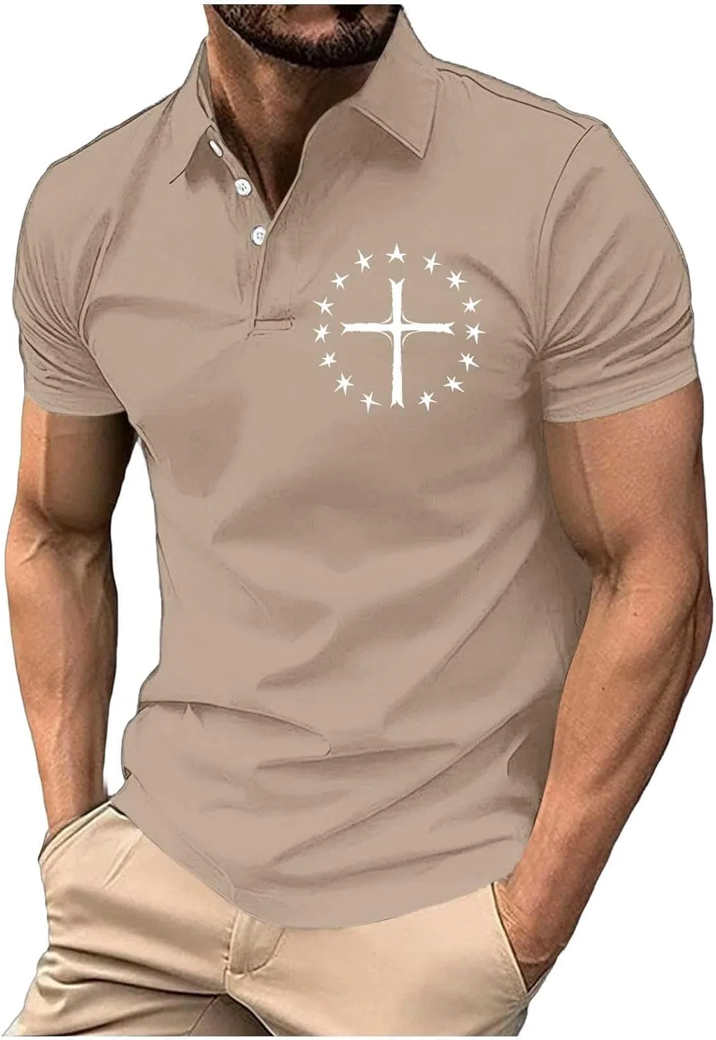 Мужское поло с христианским крестом, Generic, цвет Khaki-1