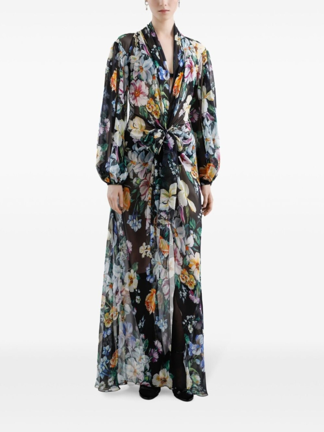 Длинное платье с цветочным принтом Dolce & Gabbana, черный — фото 2