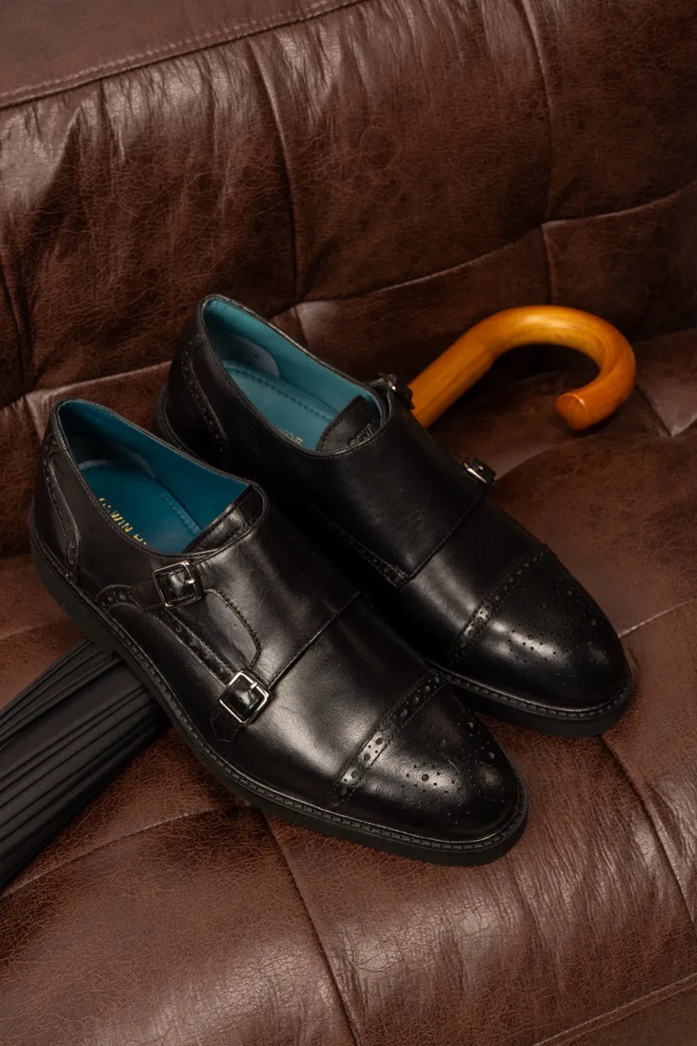Туфли броги monk strap из кожи Shelby от Oswin Hyde, черный — фото 2