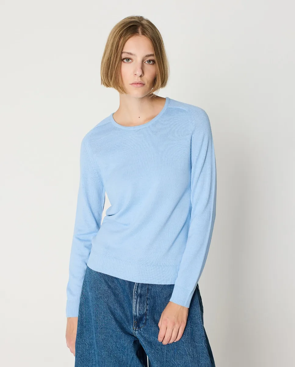 

Женский базовый свитер с круглым вырезом и длинными рукавами, молотковый Escorpion, голубой