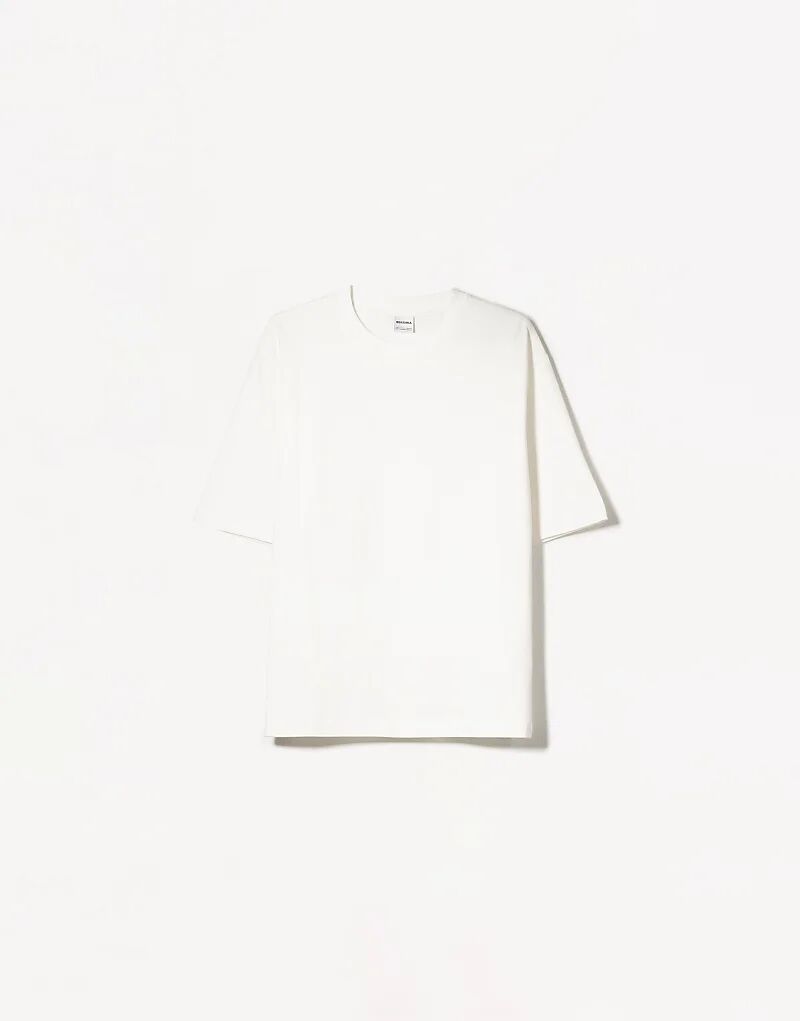 

Футболка Bershka большого размера с короткими рукавами из плотного хлопка белого цвета