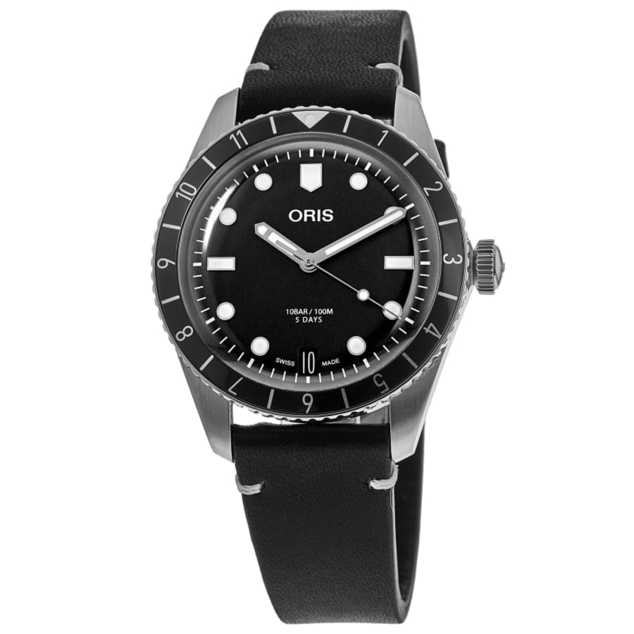 

Мужские часы Oris Divers Sixty-Five Calibre 400 с черным циферблатом и кожаным ремешком