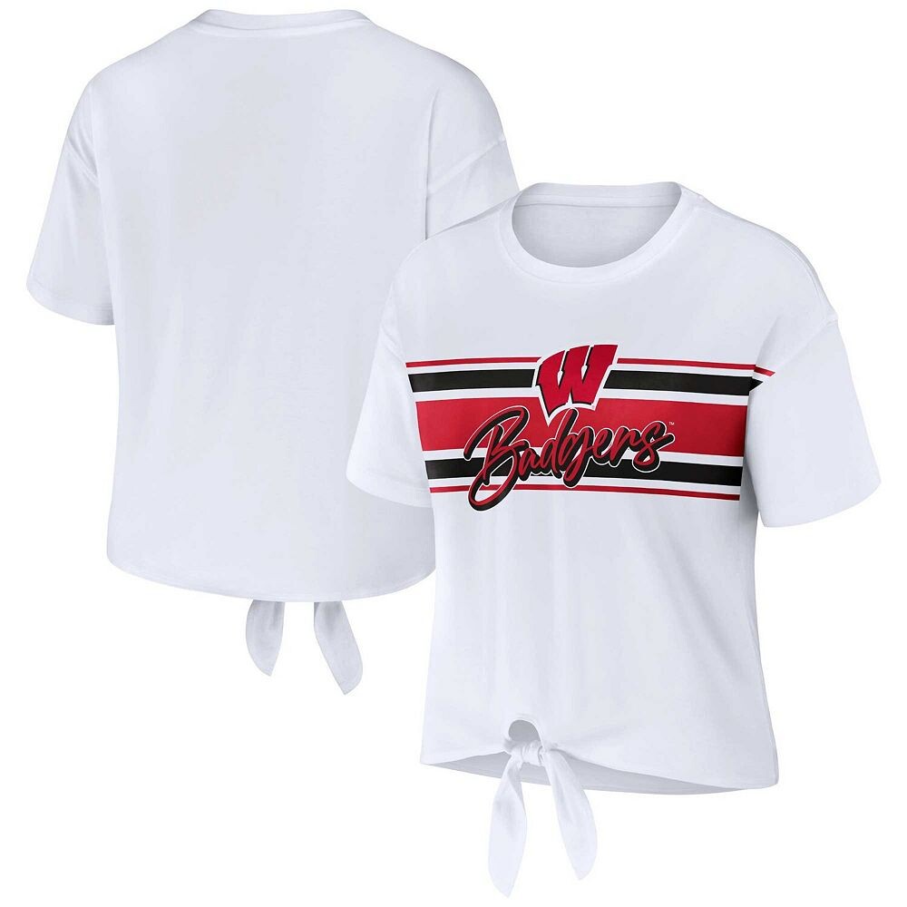 

Женская укороченная футболка в полоску с узлом спереди Erin Andrews White Wisconsin Badgers WEAR by Erin Andrews, цвет Wis White