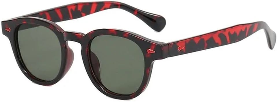 

Модные ретро круглые солнцезащитные очки для женщин с заклепками, мужские солнцезащитные очки UV400 в стиле панк с леопардовым принтом TVTBBVV, Red Green