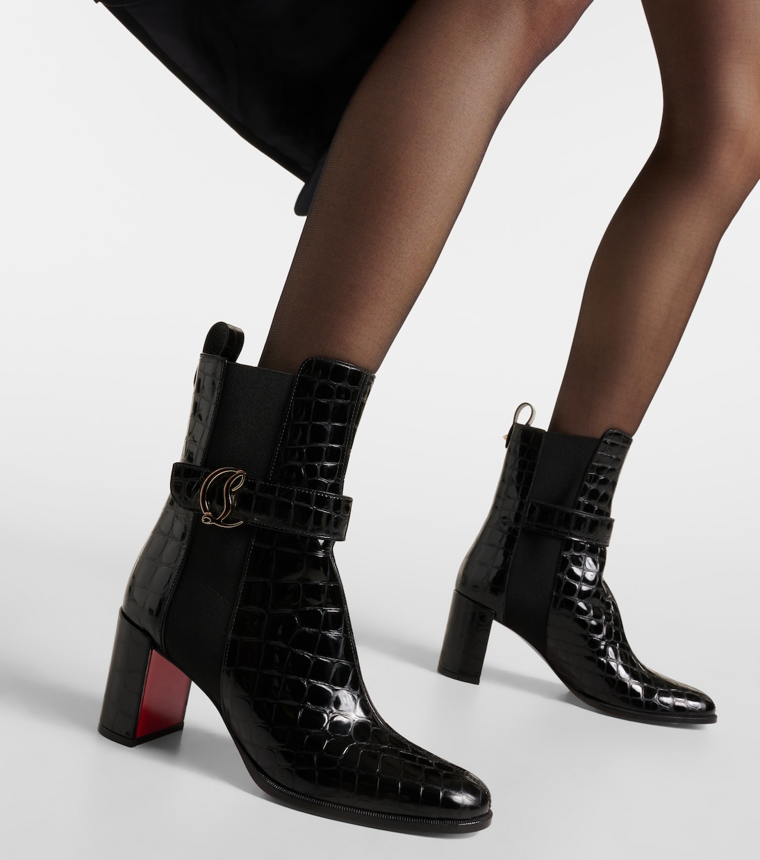 CL кожаные ботинки до щиколотки с эффектом крокодиловой кожи Christian Louboutin, черный — фото 4