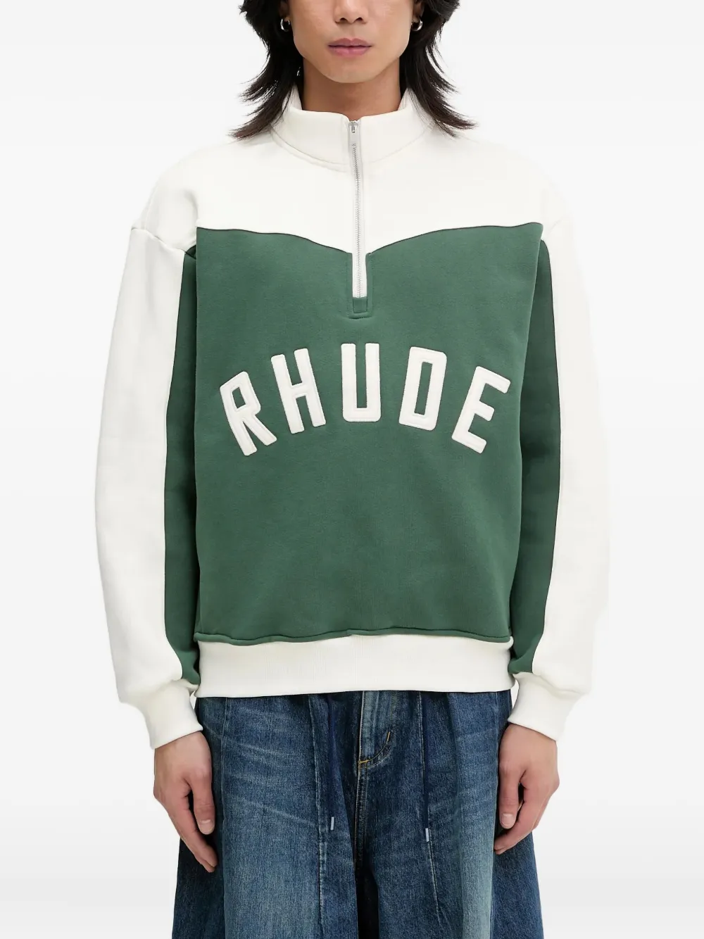 

Толстовка в стиле колор-блок с воротником на молнии RHUDE, зеленый