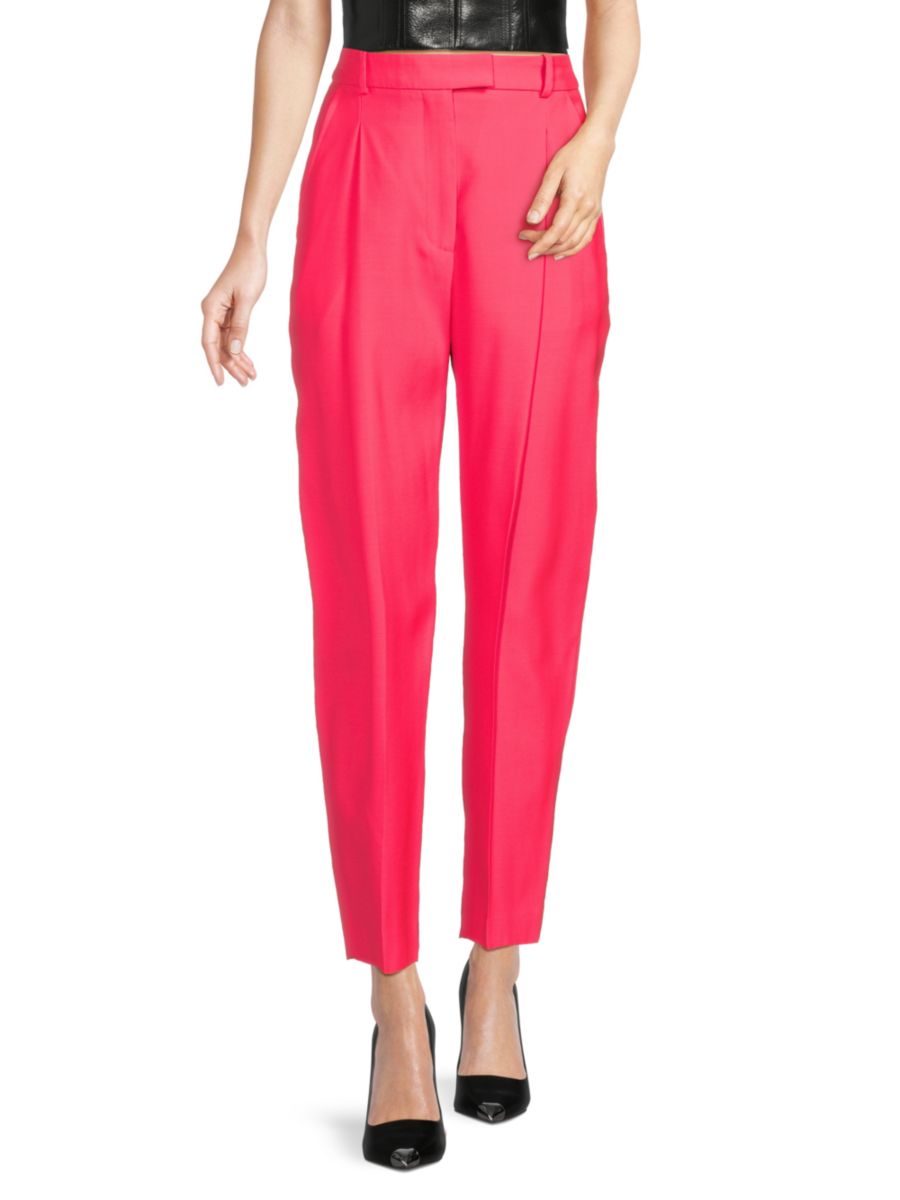 

Шерстяные зауженные брюки McQueen, цвет Neon Pink