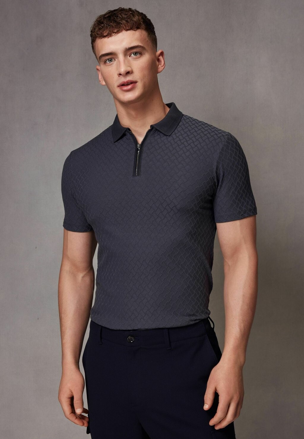 

Рубашка поло TEXTURED SLIM FIT Next, серый