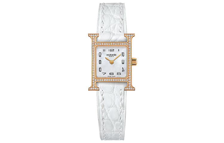 

HERMES Часы Heure H Wrist Watch Quartz Movement Crocodile Leather Strap White Dial Women's Watch, White Dial