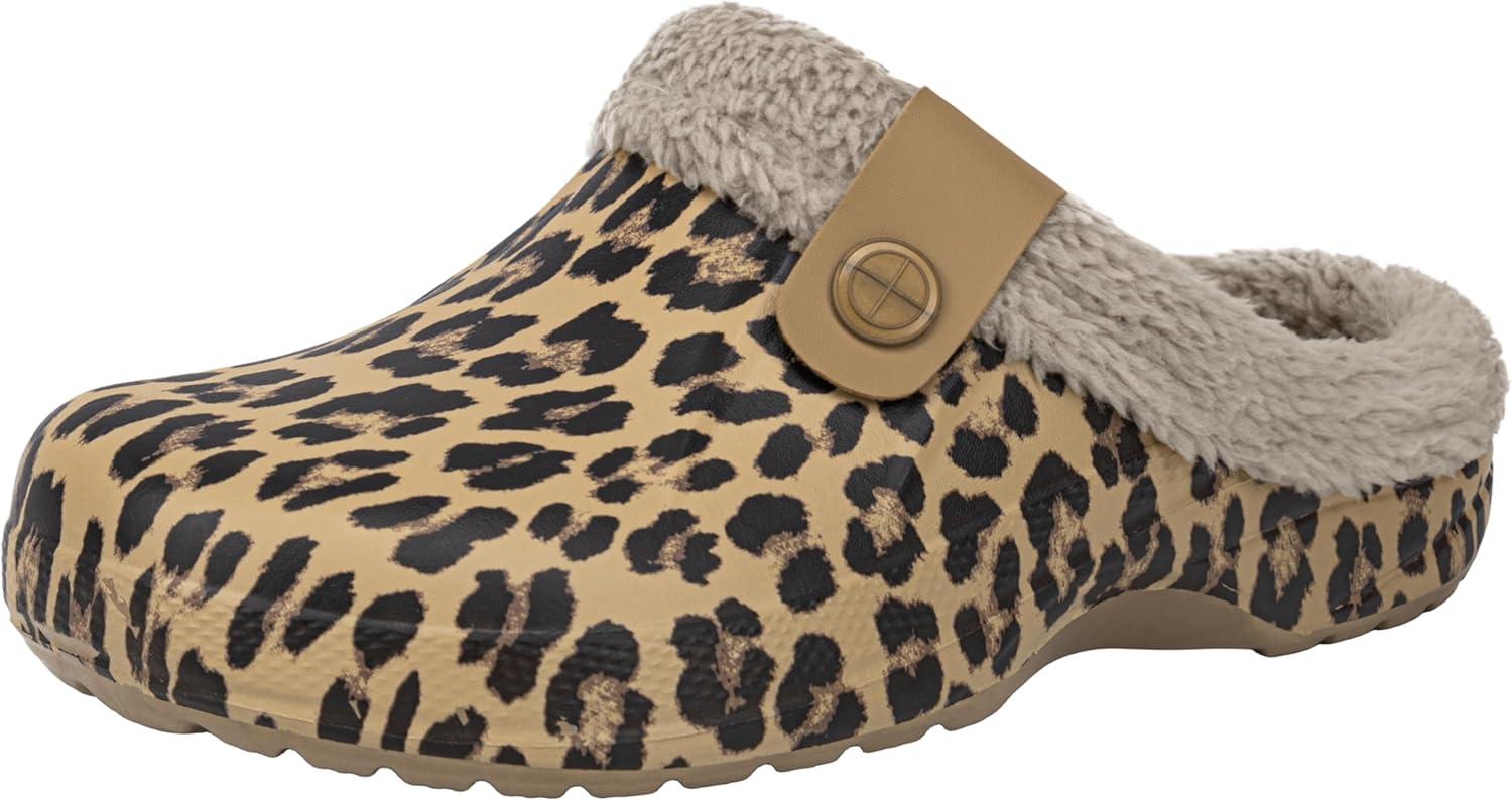 

Женские и мужские сабо ChayChax с меховой подкладкой, супинатором из памяти формы, теплые пушистые тапочки, зимние, водонепроницаемые, для дома и улицы, Leopard Print