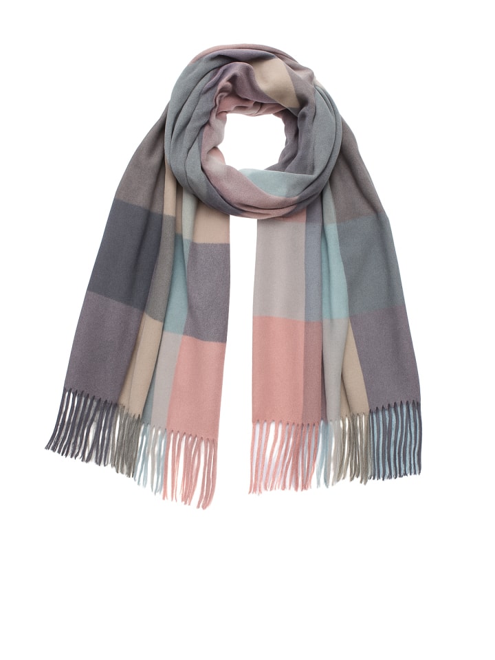 

Мягкий вязаный шарф с бахромой и геометрическим узором в оранжево-зеленом цвете. Faera