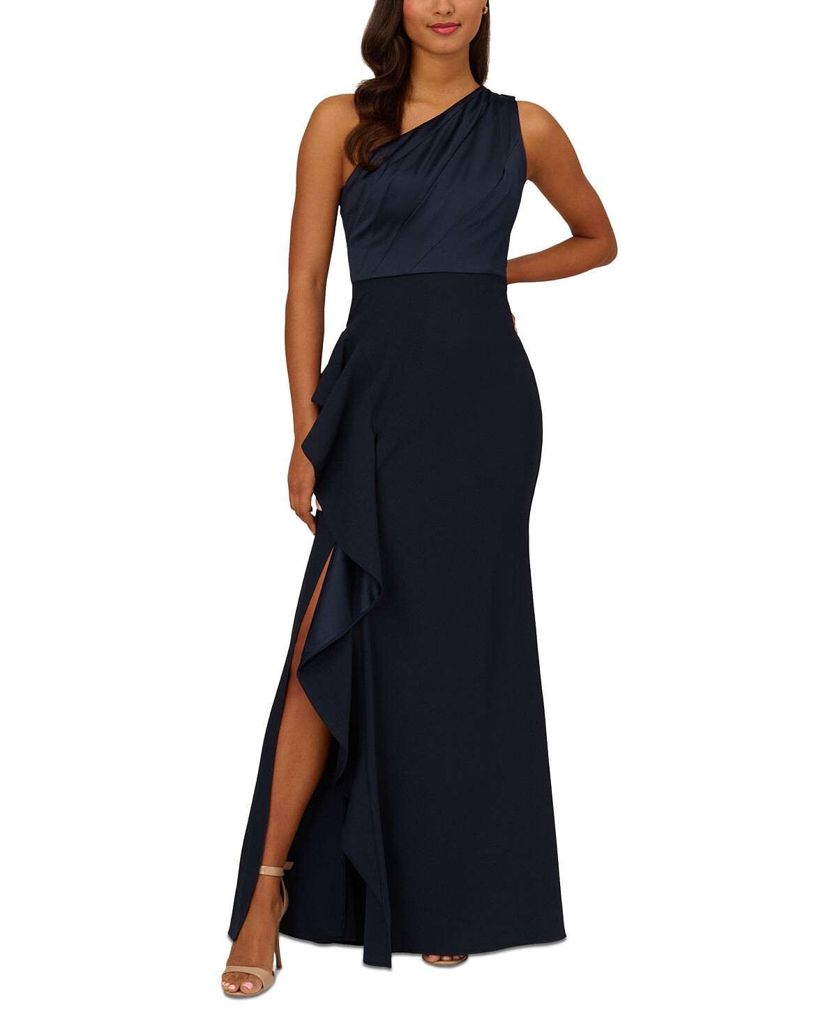 

Платье на одно плечо с драпировкой и атласной отделкой Adrianna Papell, синий