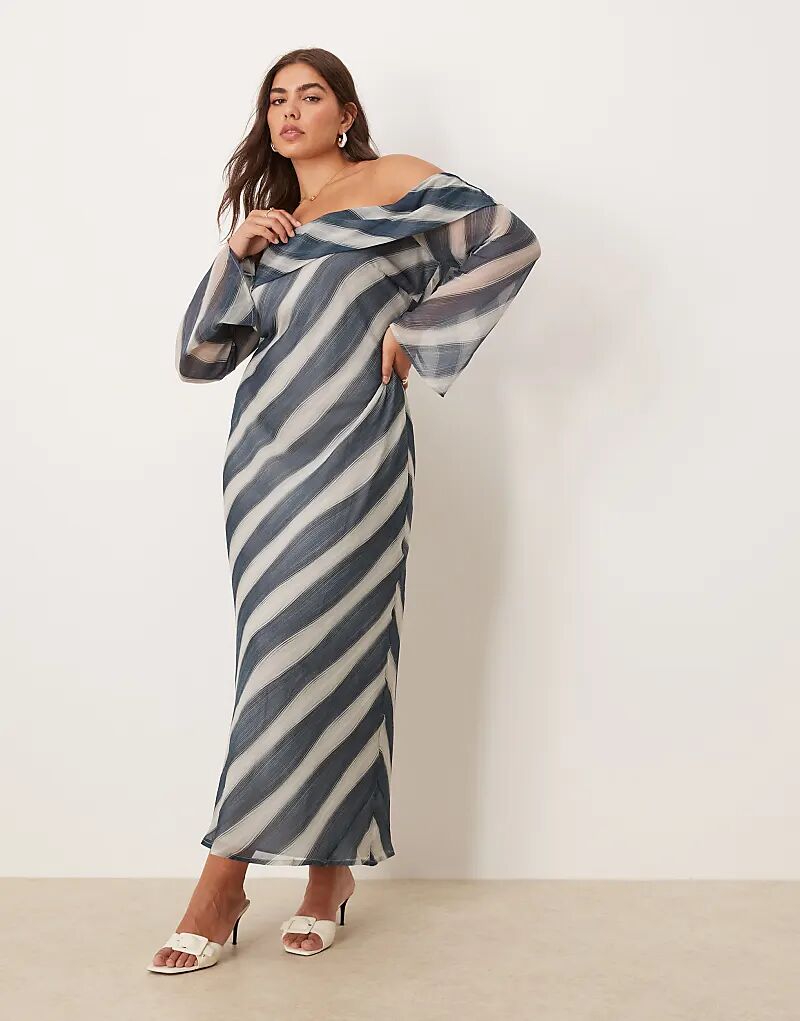 

Платье миди ASOS DESIGN Curve с открытыми плечами и защипами в синюю полоску Asos Curve