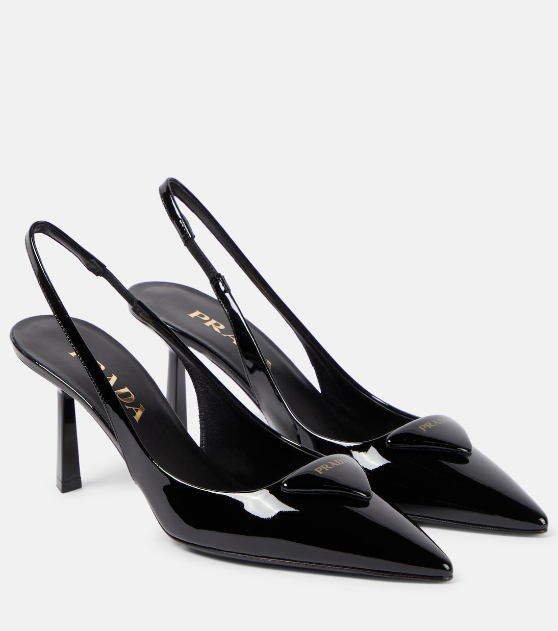 Лаковые лодочки-слингбэки с логотипом Prada, черный