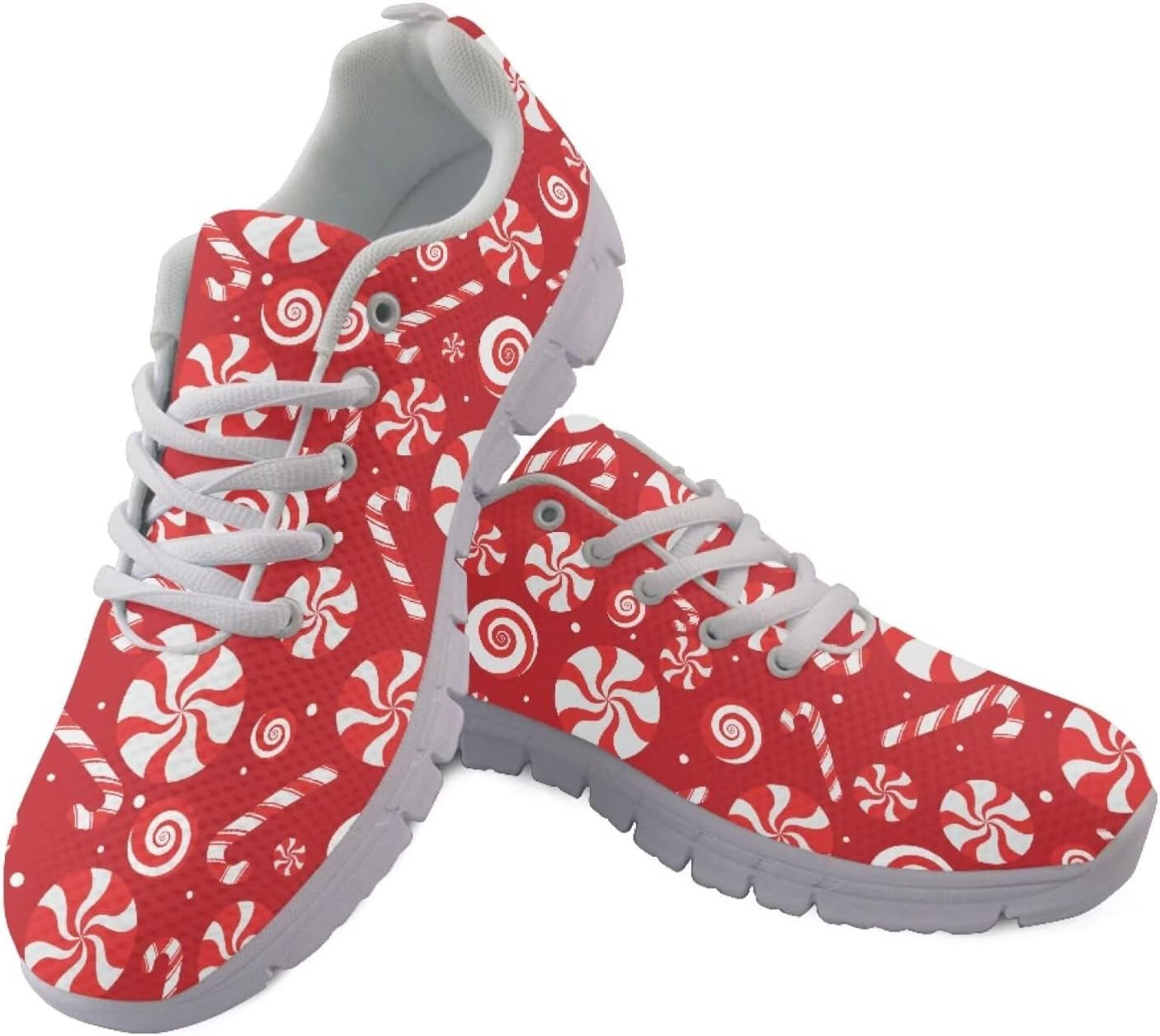 

Кроссовки Forchrinse для женщин и мужчин, шнуровка, прогулочные кроссовки, повседневные теннисные туфли, нескользящие сетчатые кроссовки, Christmas Cane Candy