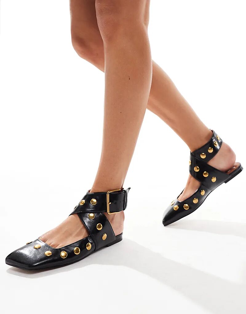 Легкие балетки с заклепками черного цвета ASOS DESIGN