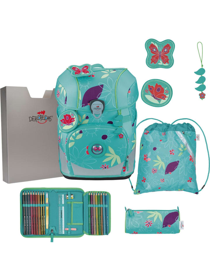 

Derdiedas 5-предметный школьный рюкзак ErgoFlex Tiny Butterfly Garden зеленого цвета