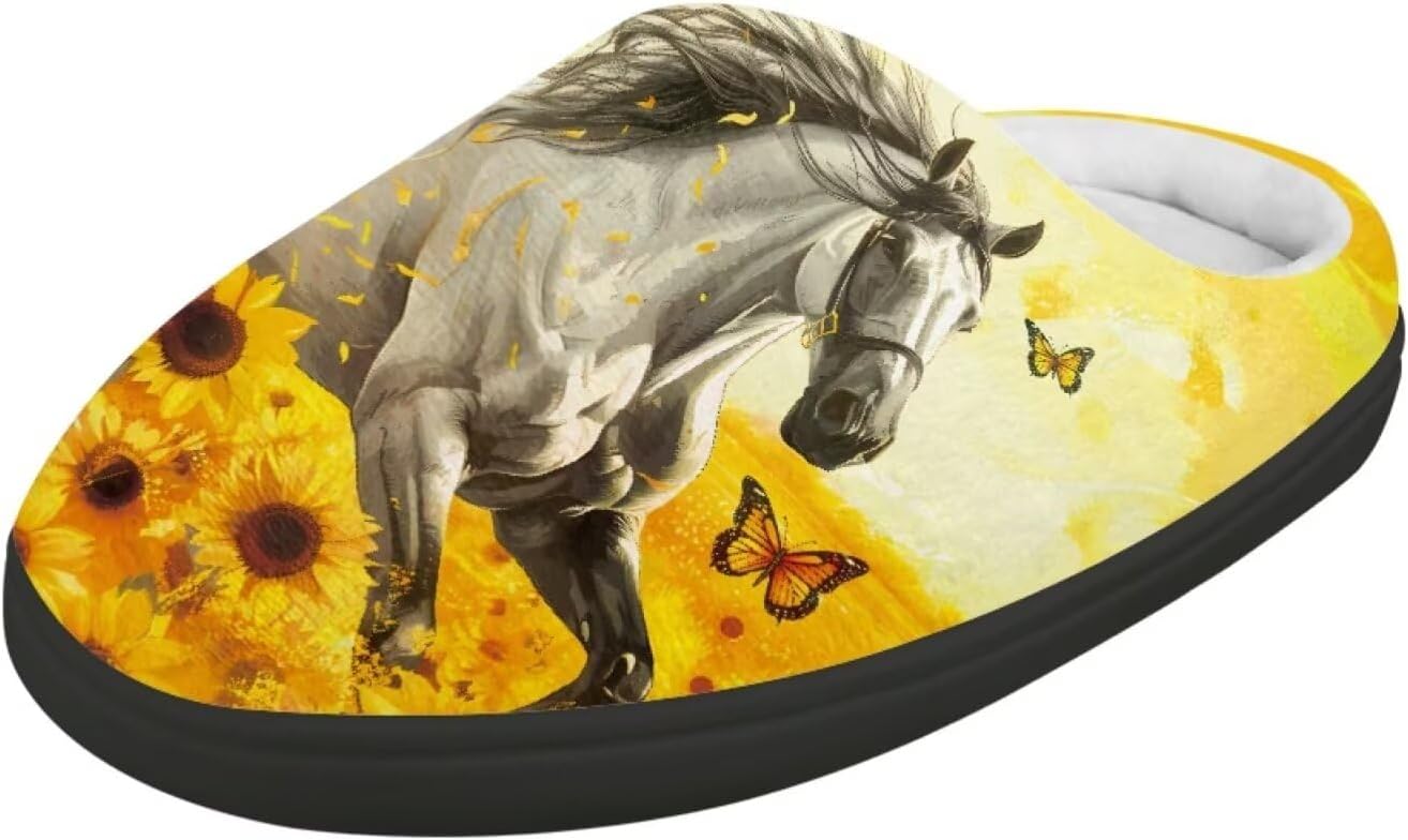 

POLERO Милые тапочки для детей, девочек, зимние теплые домашние тапочки, детские тапочки для мальчиков, Horse Sunflower Field