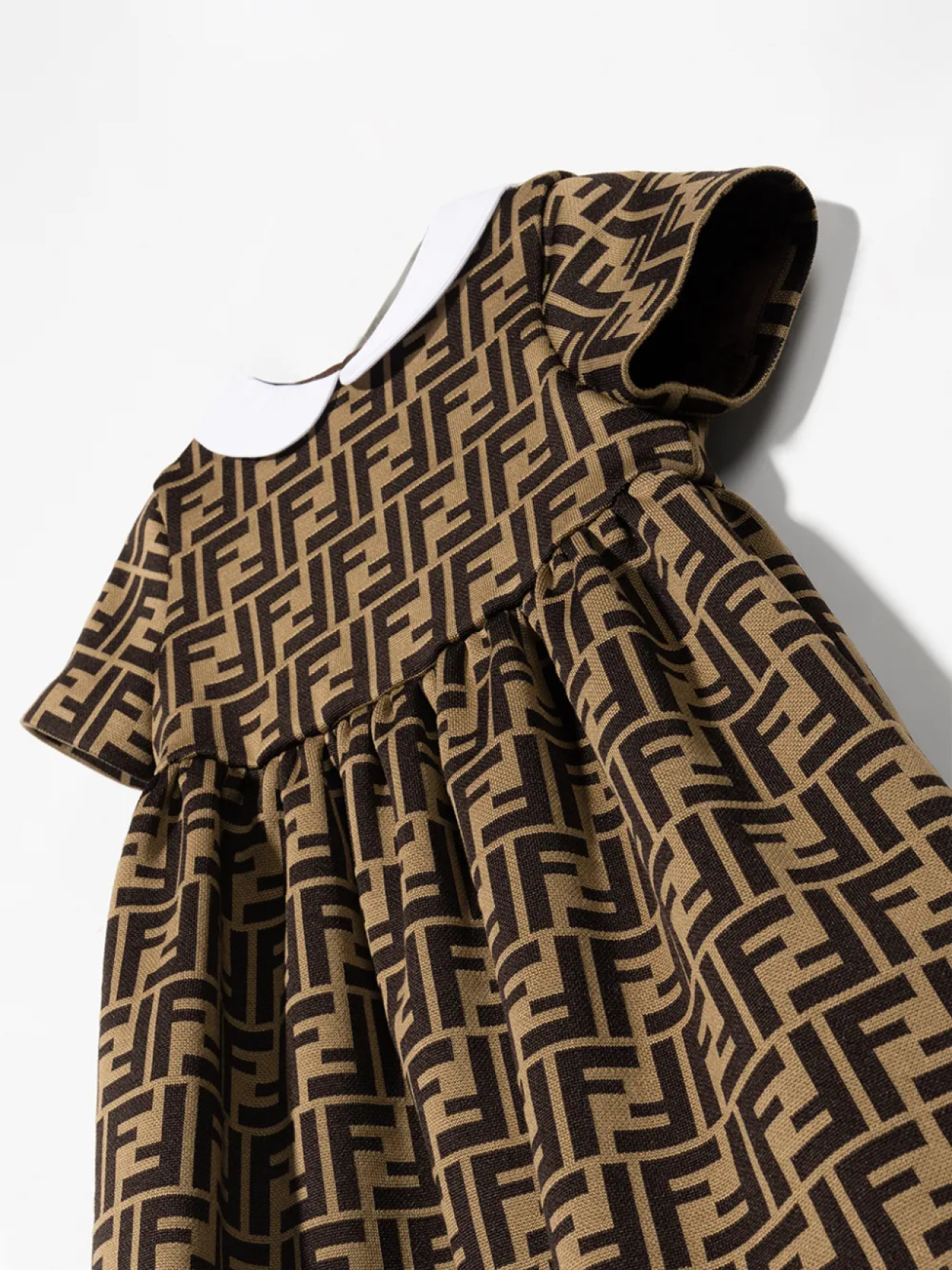 Платье с короткими рукавами и логотипом FF Fendi Kids, коричневый — фото 3