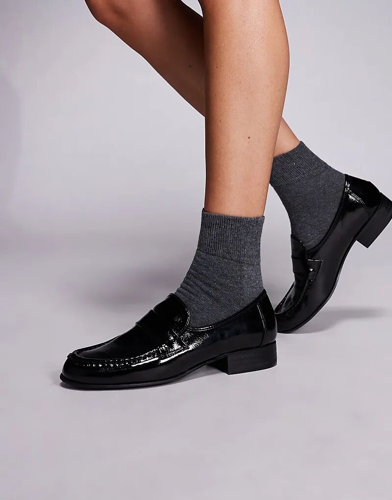 Лоферы Public Desire Wide Fit Haboo из чёрного крокодила