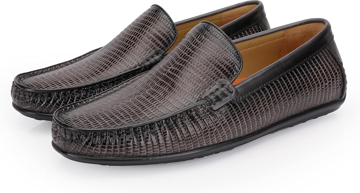 

Мужские лоферы из натуральной кожи с тиснением под крокодила, мягкие слипоны и повседневной носки Golden Coxes Family, серый