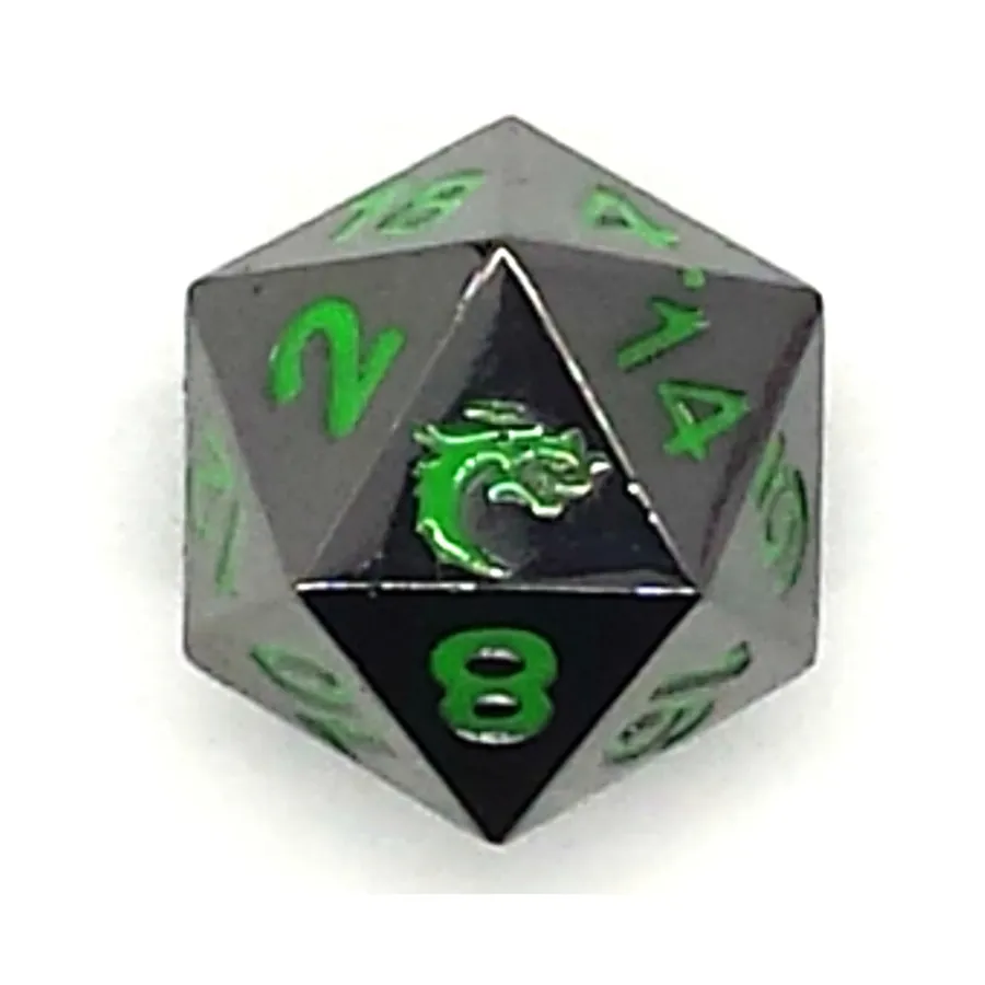 

d20 Черный никель с зеленым, Metal Dice - Halfling Forged