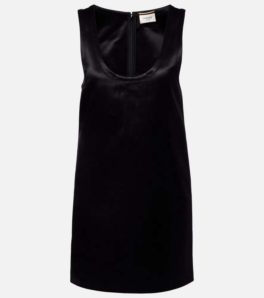 Атласное мини-платье Saint Laurent, черный