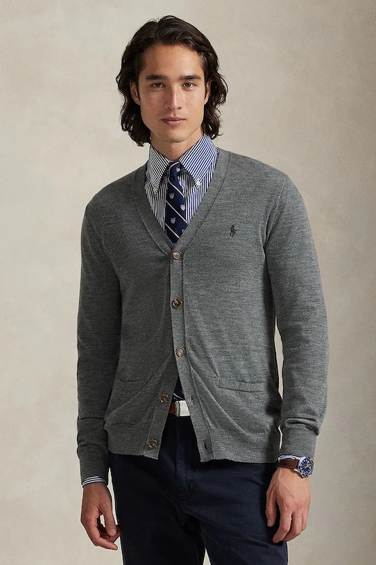 

Шерстяной кардиган с длинными рукавами Polo Ralph Lauren, серый