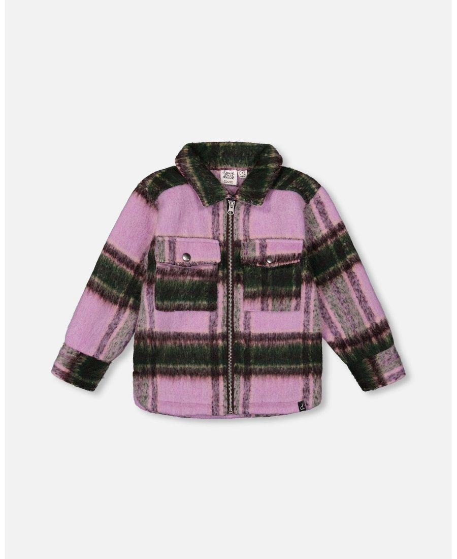 

Детская клетчатая рубашка на молнии для девочек, сиренево-зеленая - для малышей/детей Deux par Deux, Mauve and green