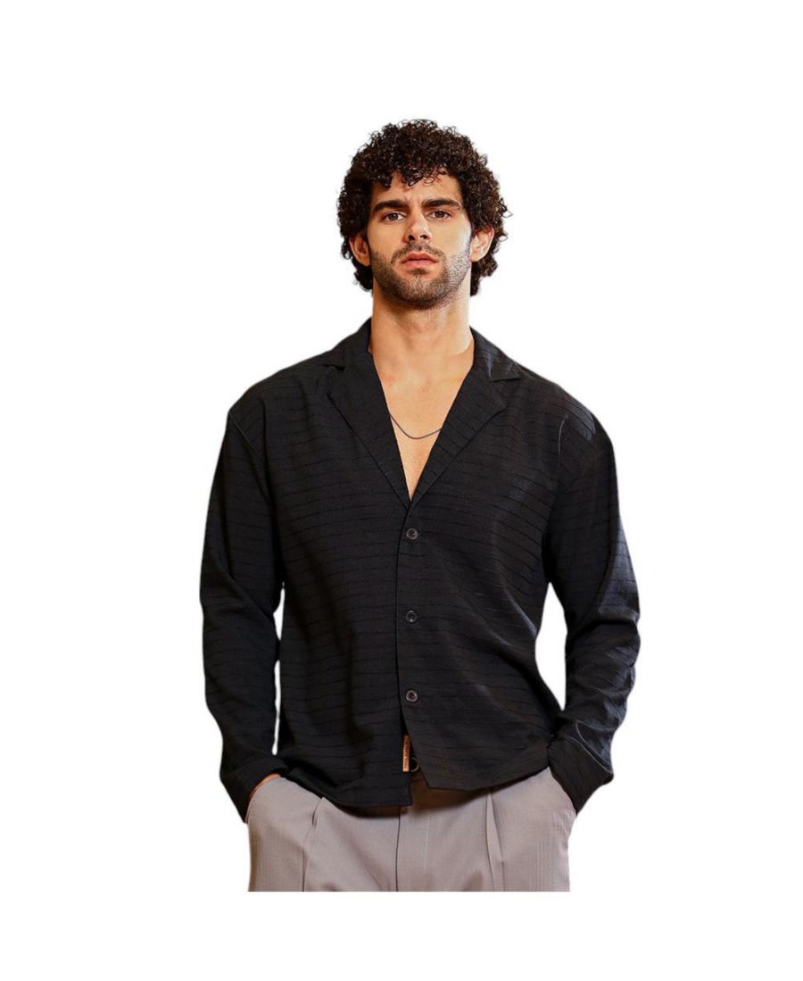 

Мужская рубашка в кубинскую полоску цвета оникса Campus Sutra, Black