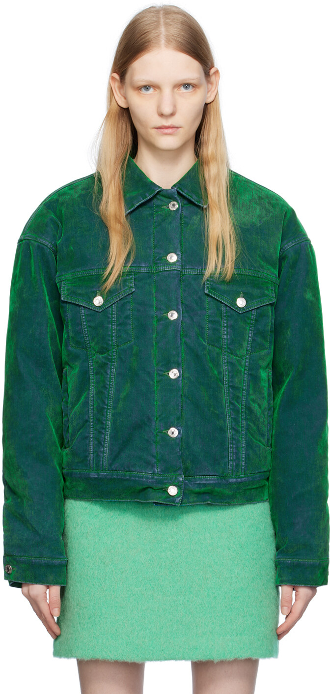 

Зеленая джинсовая куртка MSGM с флоковым принтом, Зеленый, Зеленая джинсовая куртка MSGM с флоковым принтом