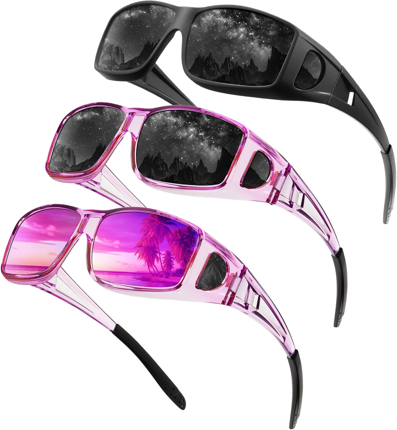 

Очки ночного видения, надеваемые поверх очков, для мужчин и женщин, с обтекаемыми антибликовыми линзами HD для ночного вождения QALLY, B07-matte Black/Clear Purple+grey/Clear Purple