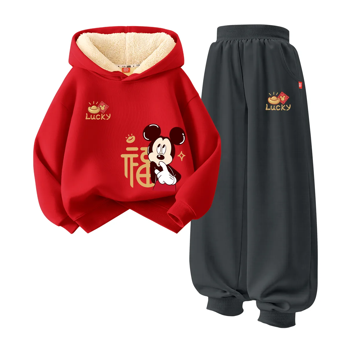 Детская повседневная худи с капюшоном Disney, [Thickened and Fleece-Lined]Dilef Yuan Coin K Red+Dile Coin K Graphite Gray