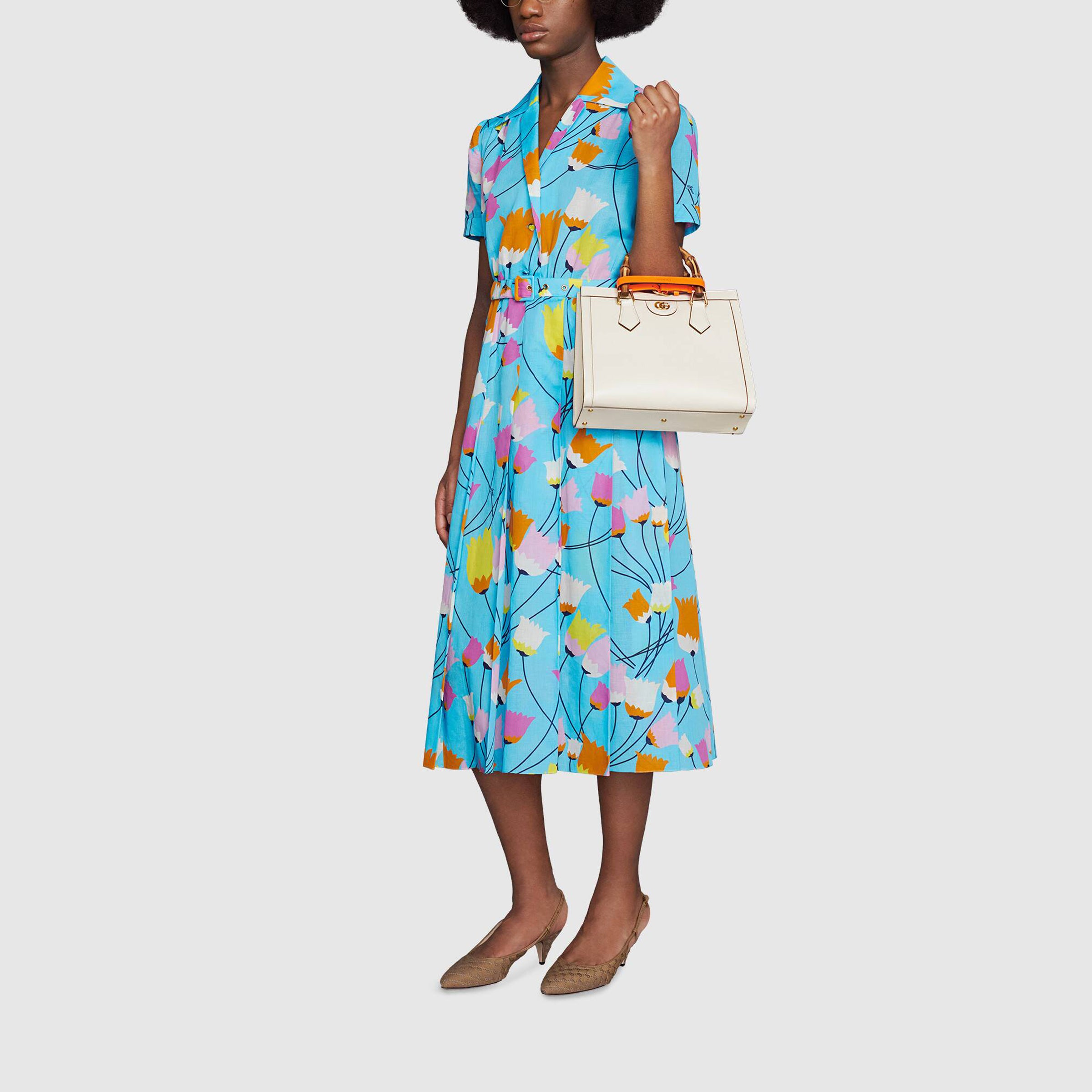 Платье (WMNS) Gucci Tulip print pleated dress 'Blue' — фото 4