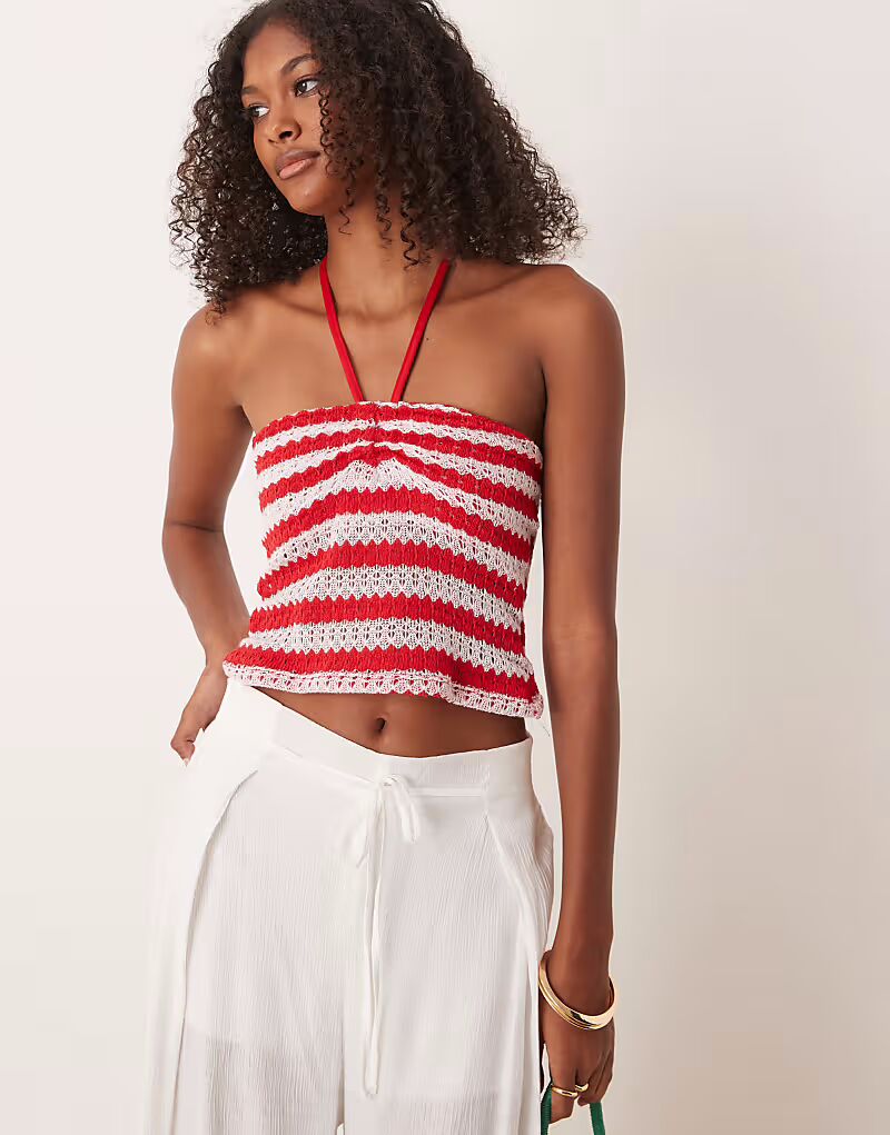 

Топ с халтер-воротником ASOS DESIGN в красную и белую полоску