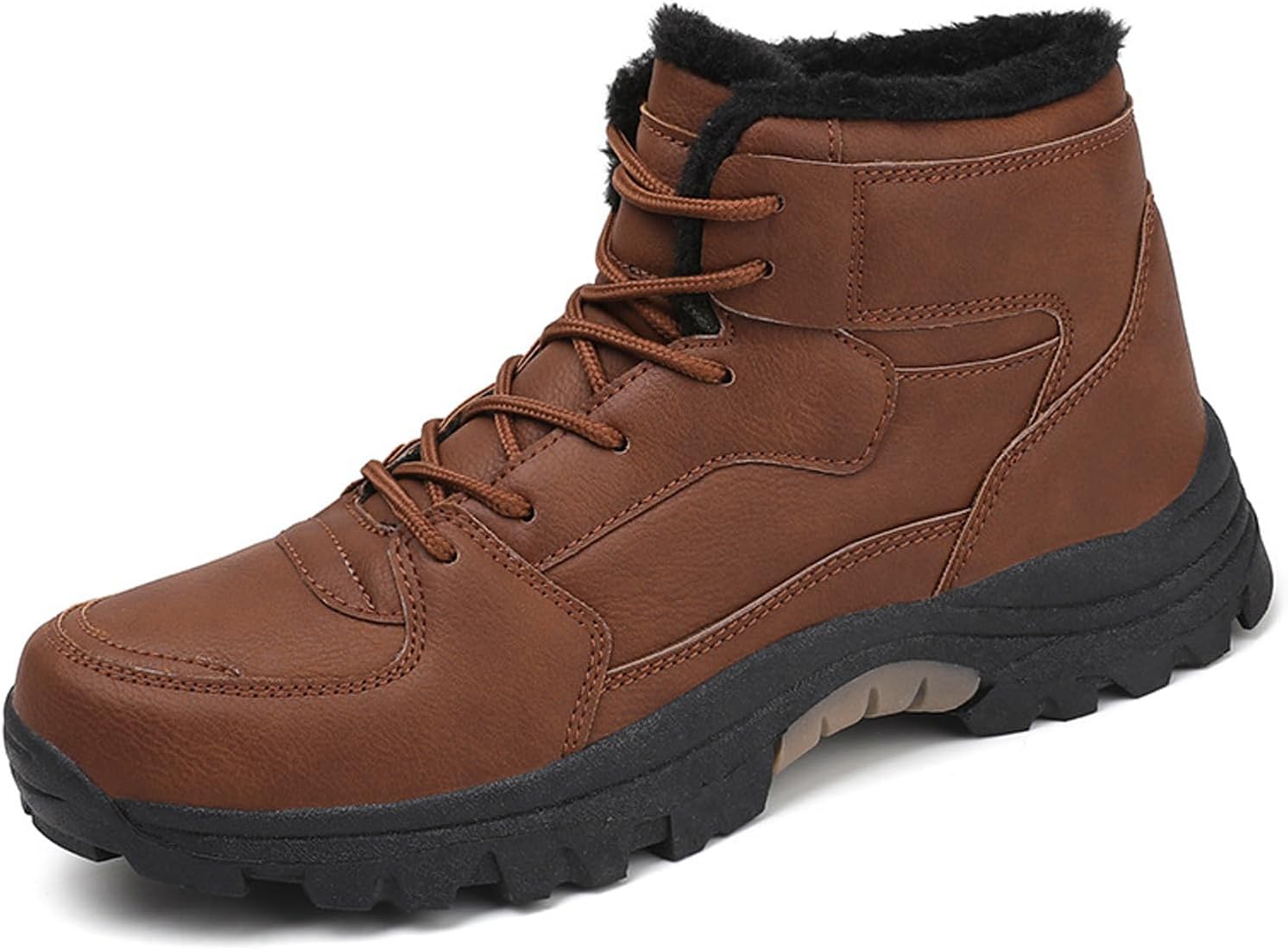 

Мужские кожаные туристические ботинки с плюшевой подкладкой на шнуровке, классический округлый носок, теплые, нескользящие, для походов и снега Fifilapin, коричневый