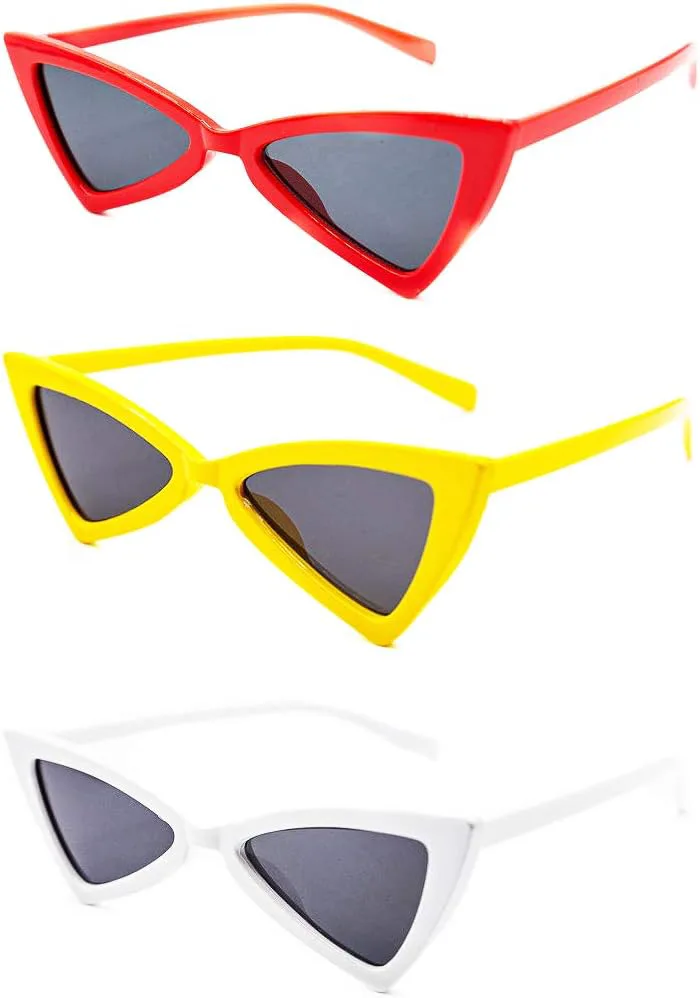

Набор из 3 стильных красочных ретро-солнцезащитных очков в стиле 1950-х годов из пластика с защитой от УФ-излучения UV 400 Stephanie Imports, Red, Yellow & White