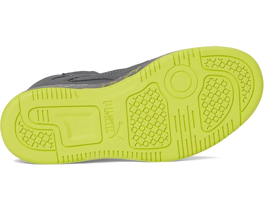 Кроссовки PUMA Kids Rebound Layup Mid Hook And Loop (Little Kid), Strong Gray/Strong Gray/Lime SmashSee Less — фото 3