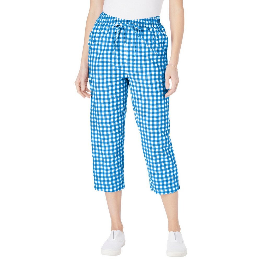 

Женщина в женских капри из жатого хлопка больших размеров Woman Within, цвет Bright Cobalt Gingham