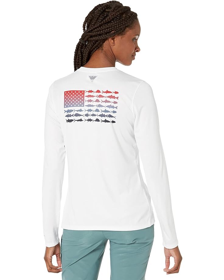 

Рубашка Columbia Tidal Tee PFG Fish Flag Long Sleeve, цвет White/Bluestone Gradient